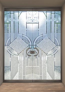 Handmade Sandblasted Frosted Glass Exterior Glass Door for Private Featuring a Abstract Design Matrix Chardonnay by Sans Soucie