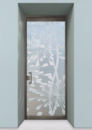 All Glass Front Door featuring a Frosted Glass Geometric Design Sandblast Etched Glass Maypop Design by Sans Soucie