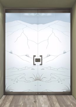 Exterior Glass Door with Frosted Glass Landscapes Mountains Foliage Design by Sans Soucie