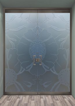 Exterior Glass Door with a Frosted Glass OKeefe Floral Design for Private by Sans Soucie Art Glass