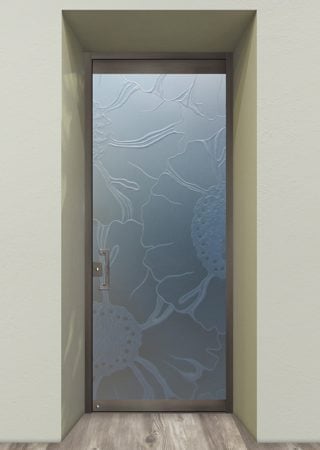 All Glass Front Door with a Frosted Glass OKeefe Floral Design for Semi-Private by Sans Soucie Art Glass