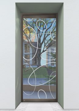 Handcrafted Etched Glass Exterior Glass Door by Sans Soucie Art Glass with Custom Geometric Design Called Ovals Overlap Creating Not Private