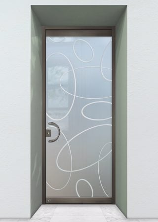 All Glass Front Door featuring Frosted Glass Design Etched Glass by Sans Soucie Art Glass with Custom Geometric Design Ovals Overlap