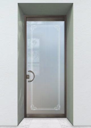 All Glass Front Door featuring a Frosted Glass Borders Design Sandblast Etched Glass Parisian Border Design by Sans Soucie