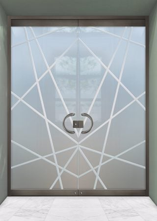 All Glass Front Door featuring Frosted Glass Design Etched Glass by Sans Soucie Art Glass with Custom Geometric Design Pick Up