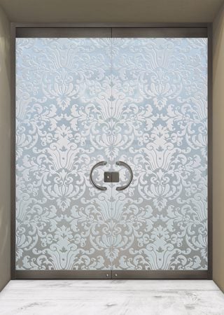 All Glass Front Door featuring Frosted Glass Design Etched Glass by Sans Soucie Art Glass with Custom Traditional Design Renaissance