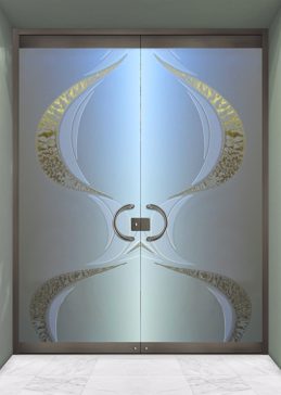 Exterior Glass Door with a Frosted Glass Ribbon Reflection  Geometric Design for Semi-Private by Sans Soucie Art Glass