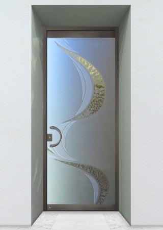 All Glass Front Door with a Frosted Glass Ribbon Reflection  Geometric Design for Private by Sans Soucie Art Glass