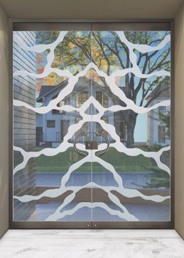 Handmade Sandblasted Frosted Glass Exterior Glass Door for Not Private Featuring a Abstract Design Rivulet by Sans Soucie