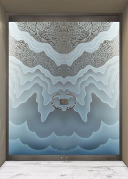 Exterior Glass Door with a Frosted Glass Rugged Waves Abstract Design for Semi-Private by Sans Soucie Art Glass
