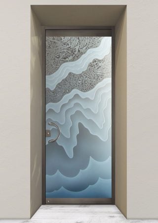 All Glass Front Door with a Frosted Glass Rugged Waves Abstract Design for Private by Sans Soucie Art Glass