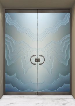 Exterior Glass Door with a Frosted Glass Rugged Waves Abstract Design for Private by Sans Soucie Art Glass
