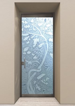 All Glass Front Door with a sandblast Frosted Glass Asian Design Custom-Designed Decorative Etched Glass