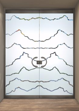 Semi-Private Exterior Glass Door with Sandblast Etched Glass Art by Sans Soucie Featuring Serrated Abstract Design