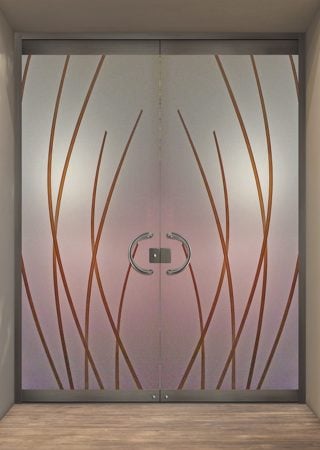All Glass Front Door with a sandblast Frosted Glass Geometric Design Custom-Designed Decorative Etched Glass