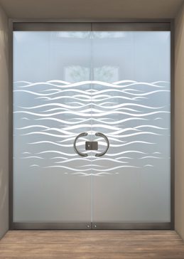 Art Glass Exterior Glass Door Featuring Sandblast Frosted Glass by Sans Soucie for Private with Geometric Streaming Waves Design