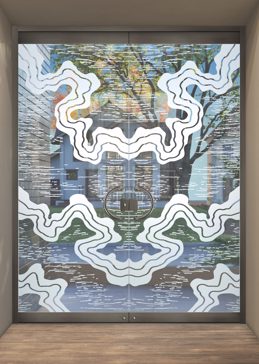 Exterior Glass Door with a Frosted Glass Streams Abstract Design for Not Private by Sans Soucie Art Glass