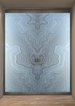 Exterior Glass Door with a Frosted Glass Streams Abstract Design for Private by Sans Soucie Art Glass