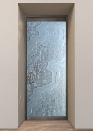 All Glass Front Door with a Frosted Glass Streams Abstract Design for Semi-Private by Sans Soucie Art Glass