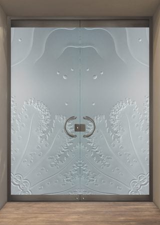 All Glass Front Door with a Frosted Glass Stylaster Coral Ripples Oceanic Design for Private by Sans Soucie Art Glass