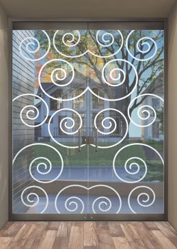 Exterior Glass Door with a Frosted Glass Swirls Geometric Design for Not Private by Sans Soucie Art Glass