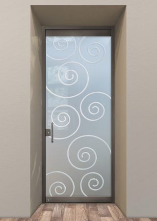 All Glass Front Door with a Frosted Glass Swirls Geometric Design for Semi-Private by Sans Soucie Art Glass