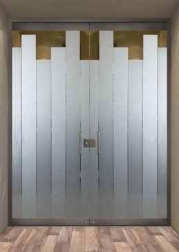 Art Glass Exterior Glass Door Featuring Sandblast Frosted Glass by Sans Soucie for Semi-Private with Geometric Towers II Design