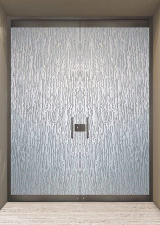 All Glass Front Door with a Frosted Glass Tree Bark Patterns Design for Private by Sans Soucie Art Glass