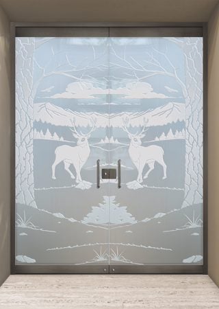 All Glass Front Door with Frosted Glass Wildlife Wandering White Tail Design by Sans Soucie