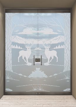 Exterior Glass Door with Frosted Glass Wildlife Wandering White Tail Design by Sans Soucie
