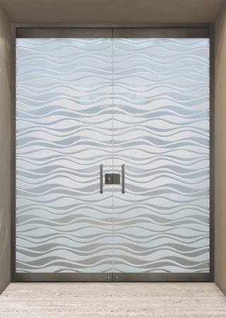 All Glass Front Door featuring Frosted Glass Design Etched Glass by Sans Soucie Art Glass with Custom Patterns Design Wavy