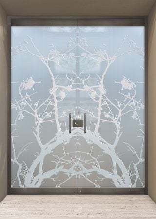All Glass Front Door with Frosted Glass Asian Wild Cherry Design by Sans Soucie