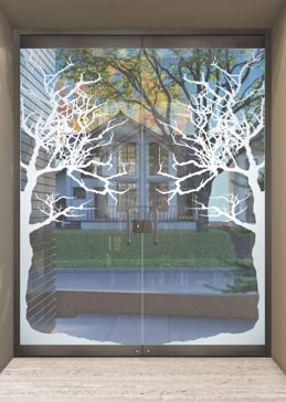 Handmade Sandblasted Frosted Glass Exterior Glass Door for Not Private Featuring a Trees Design Winter Tree by Sans Soucie