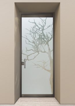Handmade Sandblasted Frosted Glass Exterior Glass Door for Private Featuring a Trees Design Winter Tree by Sans Soucie