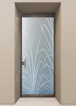 Exterior Glass Door with Frosted Glass Foliage Wispy Reeds Design by Sans Soucie