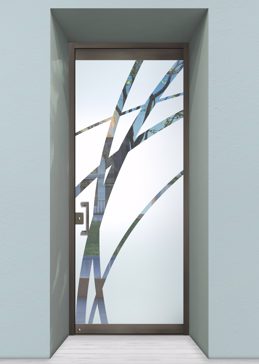 Semi-Private Exterior Glass Door with Sandblast Etched Glass Art by Sans Soucie Featuring Arcos Geometric Design