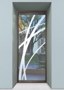 Not Private Exterior Glass Door with Sandblast Etched Glass Art by Sans Soucie Featuring Arcos Geometric Design