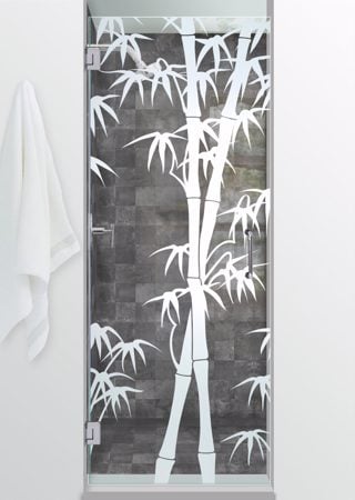Shower Door with Frosted Glass Asian Bamboo Shoots Design by Sans Soucie