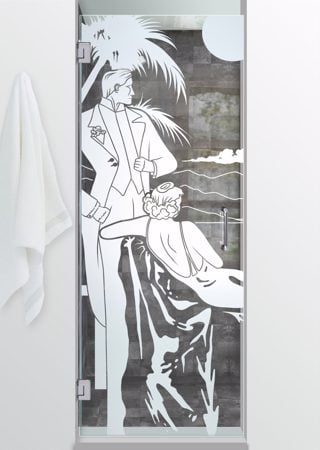 Shower Door with sandblast Frosted Glass Design Art Glass Featuring Sandblast Etched Glass by Sans Soucie