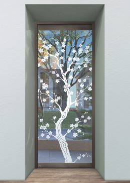 Exterior Glass Door with Frosted Glass Asian Delicate Cherry Blossom Design by Sans Soucie