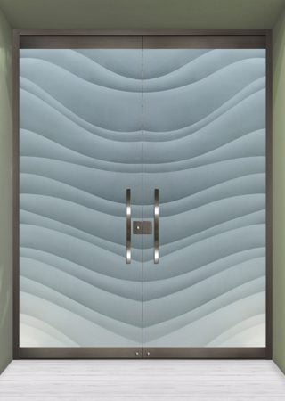 All Glass Front Door showcasing a Frosted Glass Abstract Design with Sandblast Etched Glass Art by Sans Soucie Dreamy Waves Design