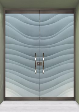 Private Exterior Glass Door with Sandblast Etched Glass Art by Sans Soucie Featuring Dreamy Waves Abstract Design
