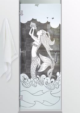 Shower Door with Frosted Glass Oceanic Mermaid Design by Sans Soucie