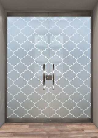 All Glass Front Door with a sandblast Frosted Glass Patterns Design Custom-Designed Decorative Etched Glass