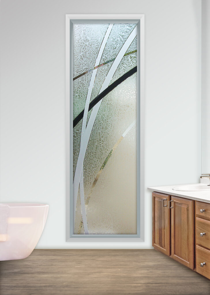 Arcos Glass Effect Semi-Private 3D Enhanced Painted Gluechip Glass Finish Modern Decor Bathroom Window Sans Soucie
