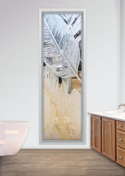 Window with Frosted Glass Tropical Bahama Leaves Design by Sans Soucie