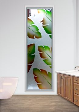 Handmade Sandblasted Frosted Glass Window for Not Private Featuring a Tropical Design Banana Leaves by Sans Soucie