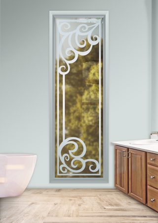 Window featuring Frosted Glass Design Etched Glass by Sans Soucie Art Glass with Custom Wrought Iron Design Concorde