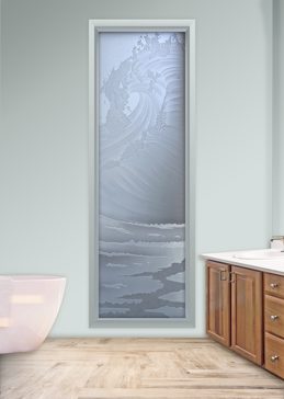 Art Glass Window Featuring Sandblast Frosted Glass by Sans Soucie for Private with Oceanic Curl Design