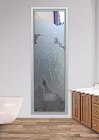 Window featuring a Frosted Glass Abstract Design Sandblast Etched Glass Glacier III Design by Sans Soucie